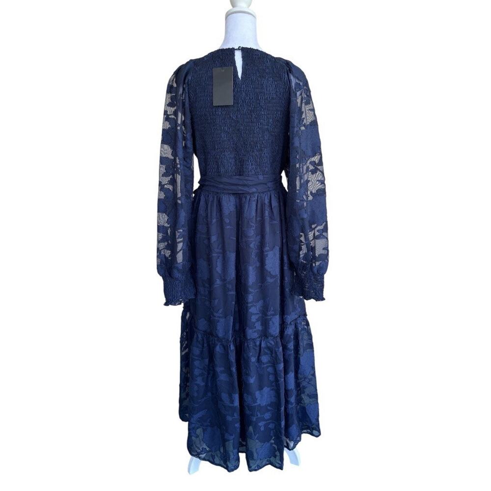 NWT Pinup Fashion Navy Smocked Chiffon Boho Midi Dress Dark Romantic Sz 20W - Picture 8 of 9